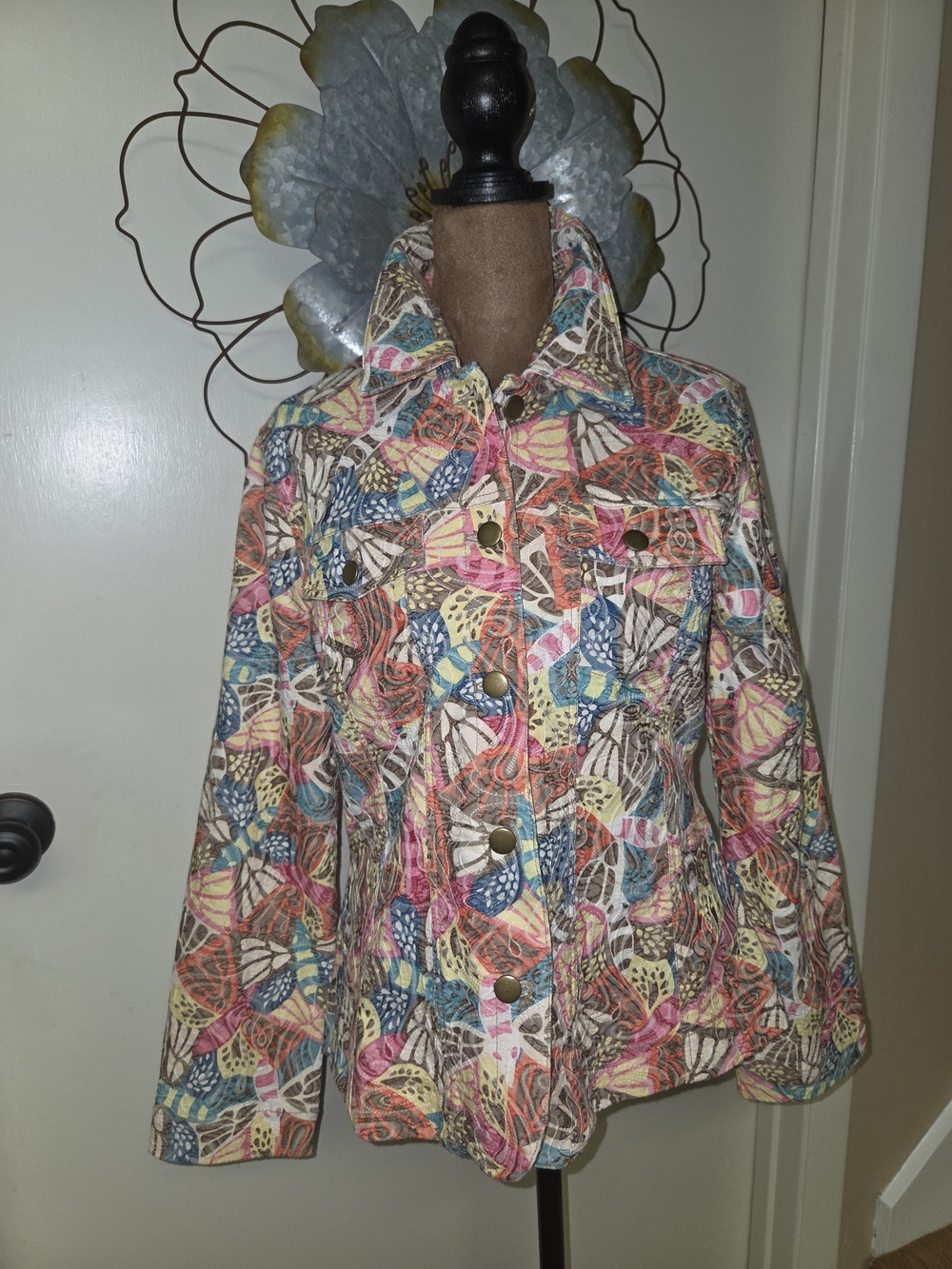 Colorful Textured Print Button-Up Jacket SzM